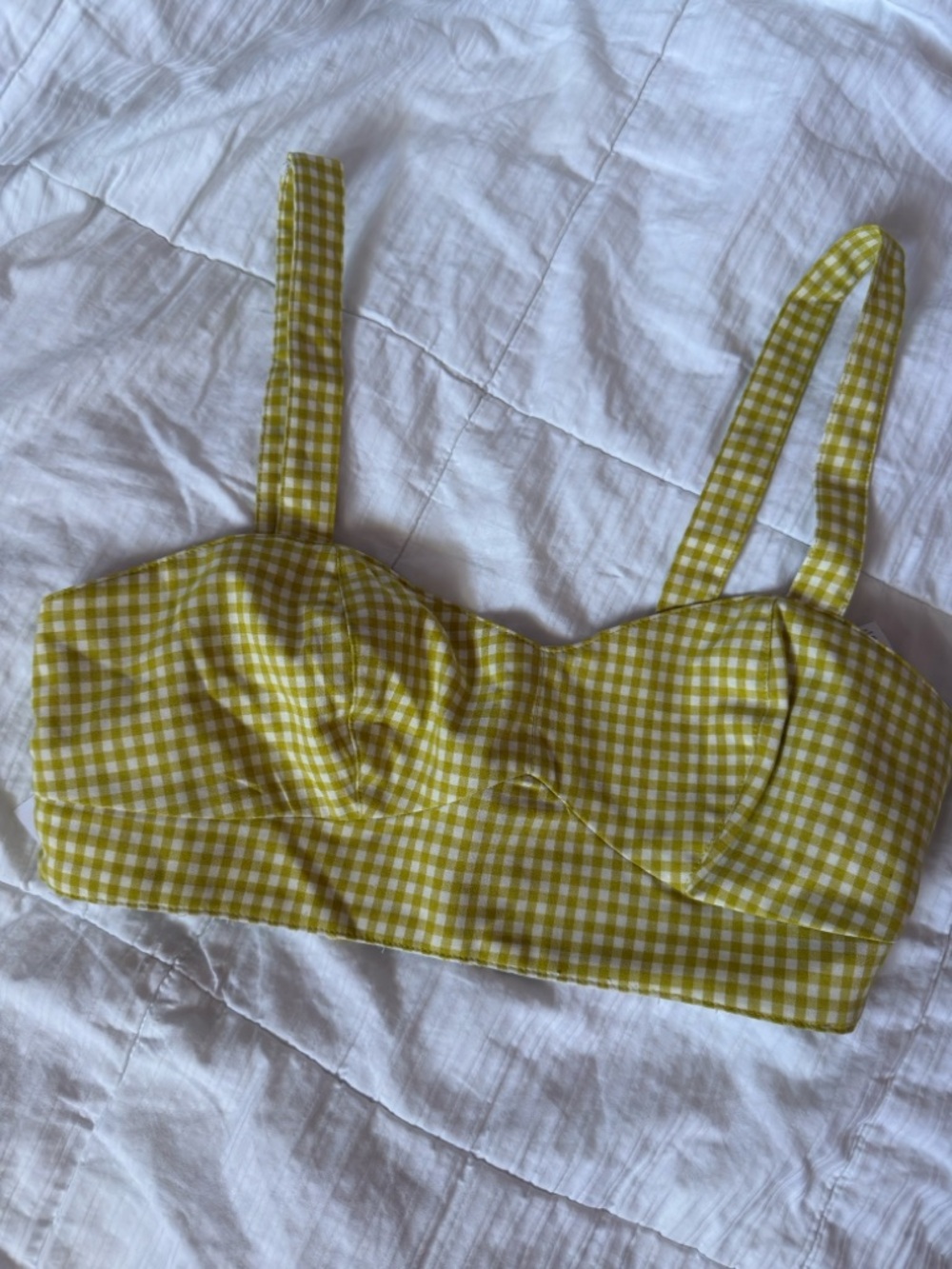 Topshop Yellow Gingham Check Crop Top US 10